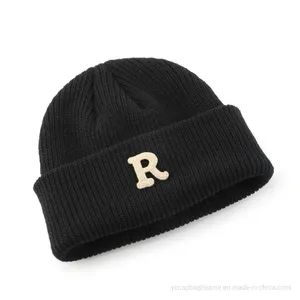Custom Rib Cuff Cold Winter Leather Beanie Unisex 100% Acrylic Striped Embroidered 56-60cm 57*45*40cm MOQ100 1Y - Image 4