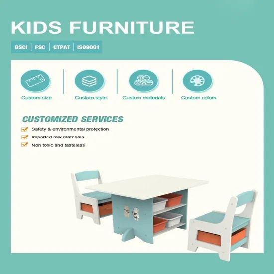 Kids Wooden Table and Chair with Fabric Foldable Storage Boxes - Image 6