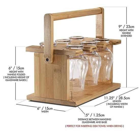 Bamboo Wine Glass Rack with Handle Countertop Party - Image 6