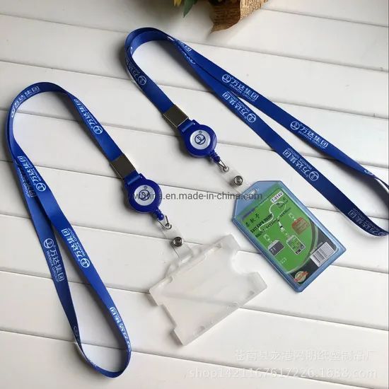 Custom Printed Polyester Plastic Buckle Keychain Blue Lanyard - Image 1