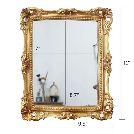 Vintage Decorative Square Antique Gold Wall Mounted Tabletop Makeup Resin Mirror Frame - Image 6