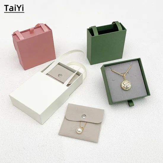 Portable Gift Box Jewelry Packaging Drawer Box with Ribbon Handle - Image 5