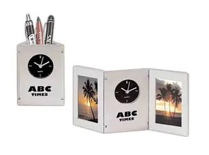 Table Desk Alarm Clock Photo Frame Penholder Analog Single Ring 1Y Quartz Plastic Circular Home Use OEM - Image 1