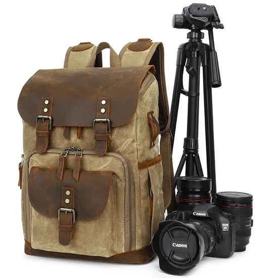 Waterproof Waxed Canvas and Genuine Leather DSLR Camera/Video Bags Camera Backpack - Image 1