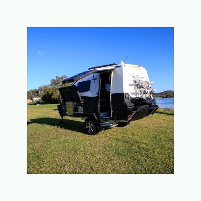 RV camping trailer caravan built to Australian standards off road capable trailer with rugged tires reinforced frame and reliable braking system suitable for harsh terrain and remote travel - Image 3