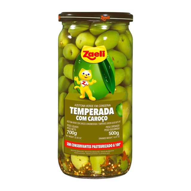 SEASONED GREEN OLIVE WITH SEED 12X17,64oz - Image 1
