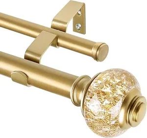 Decorative Finials Double Curtain Rods Adjustable Telescopic Window Rods - Image 6