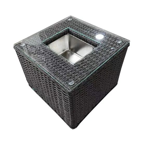 Outdoor Garden Wicker Rattan Square Coffee Table with Built-in Ice Bucket - Image 3