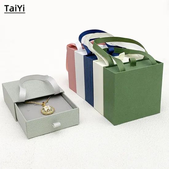 Portable Gift Box Jewelry Packaging Drawer Box with Ribbon Handle - Image 6