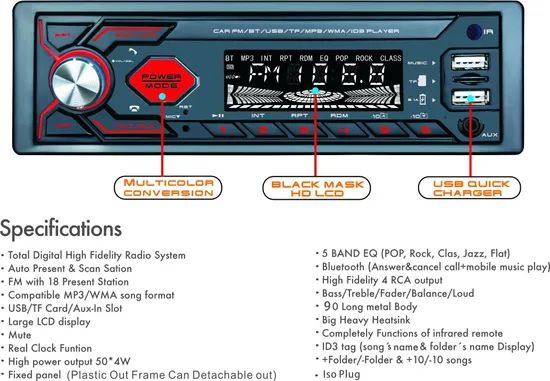 Car Radio Stereo Player Digital Bluetooth Car MP3 Player Format MP3 Voltage 12/24V Color Customized Model NO. 1803BT Supporst Card - Image 2