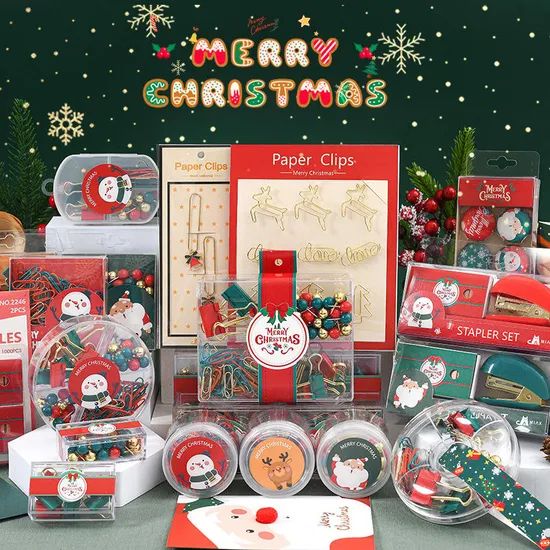 Office Stationery Christmas Gift Paper Binder Clips Set Push Pin Set for Student - Image 1