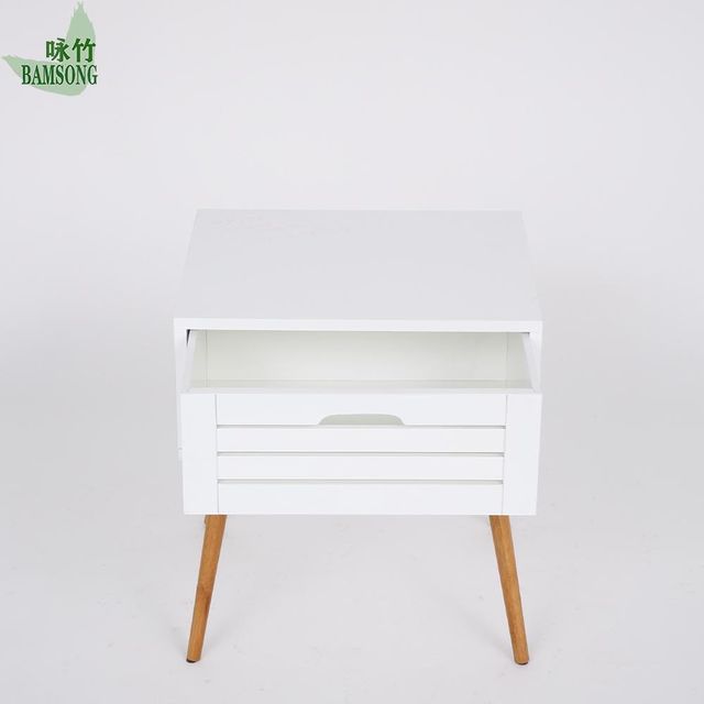 Nightstand Matte White Cabinet Hidden Drawer Storage & Decorative Nordic Style Bedroom Bedside Table - Image 4