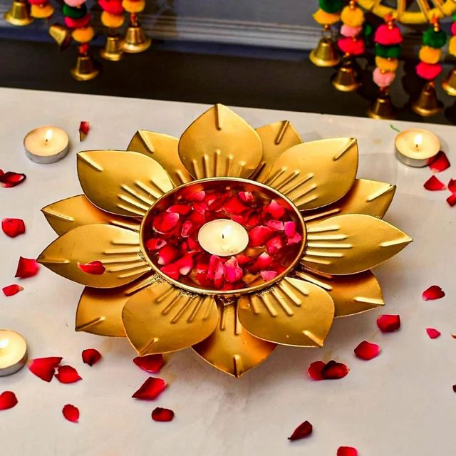 100 ML Golden Metal Lotus Flower Urli Design Intricate Floral Patterns Diameter 12 Inches (30 Cm) Intended Use Home, Hotel, Festive Occasions, Gifting - Image 3