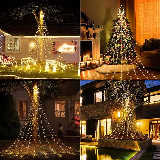Christmas Decorations Waterfall LED String Lights Outdoor Courtyard Festival Solar Star Fairy Waterflow String Light - Image 3