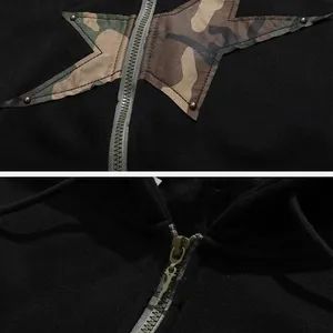 High Quality Warm Fleece Star Patchwork Irregular Zip Hoody - Image 5