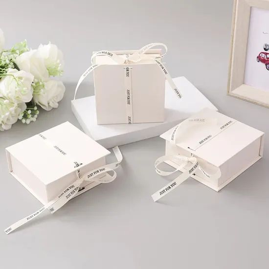 Ring Earring Necklace Jewelry Gift Storage Packaging Paper Box with Satin Ribbon - Image 1