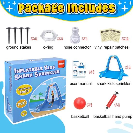Inflatable Shark Water Toys Splash Pad with Basketball Hoop - Image 5