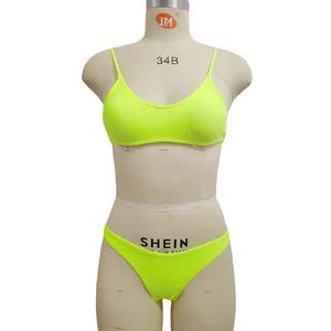 New Bikini Sexy Backless Swimsuit Solid Color Fluorescent Color 2 PCS Swimsuit - Image 4