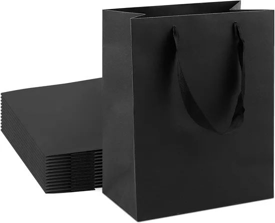 Customize Logo Black Luxury Shopping Tote Paper Bags with Ribbon Handles - Image 2