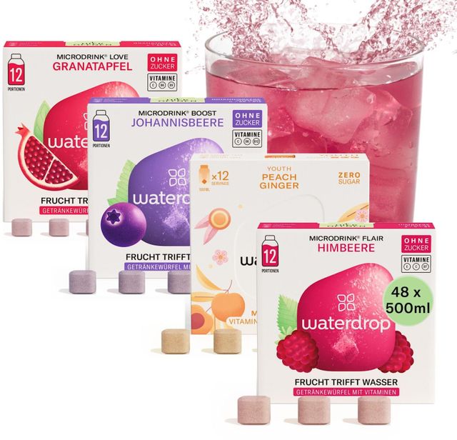 Waterdrop® Microdrink Set, 48 Waterdrop Drops Cubes, 4 Fruity Varieties, Sugar-free Drink Powder, Flavour for Water, Low Calorie with Valuable Vitamins, Effervescent Tablets, Water Additive - Image 3