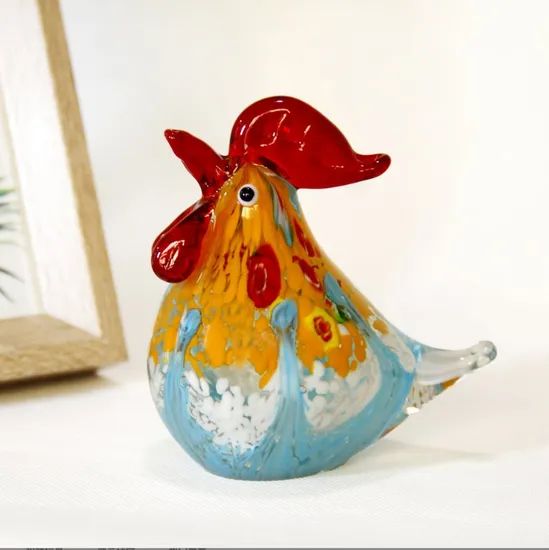 Colorful Art Deco Chicken Ornament Cartoon Design Glass Crafts Knick-Knack for Birthday Gift Decoration - Image 1