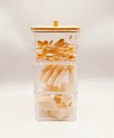 Cosmetic Powder Puffs Collection Storage Set 3 Stackable Box with Bamboo Lid - Image 2