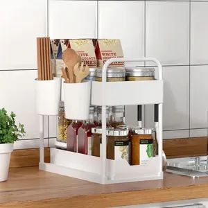 Double Layer Sliding Kitchen Storage Rack Under Sink Organizers - Image 3