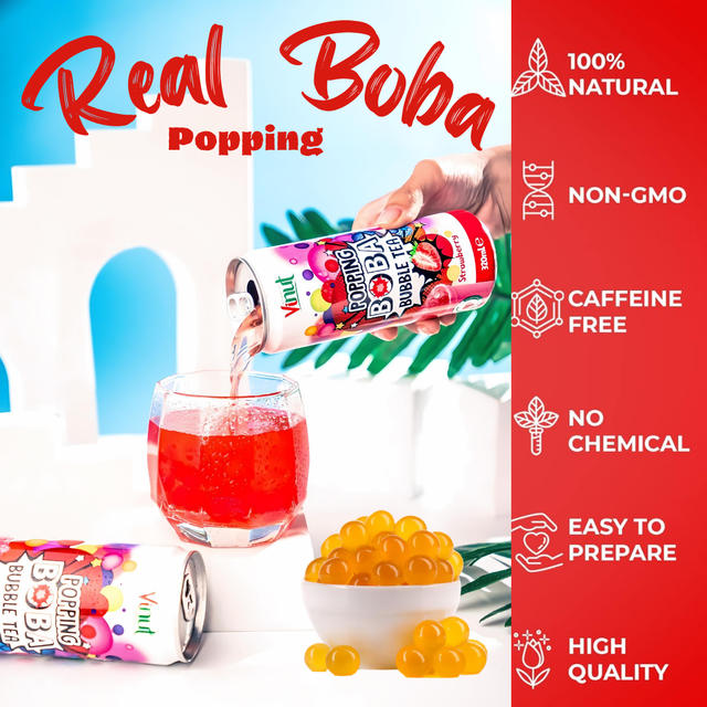 Wholesale Price Popping Boba Bubble Tea Mango, Lychee, Peach, Strawberry Juice Drink 330ml VINUT | Private Label Free Sample OEM - Image 3