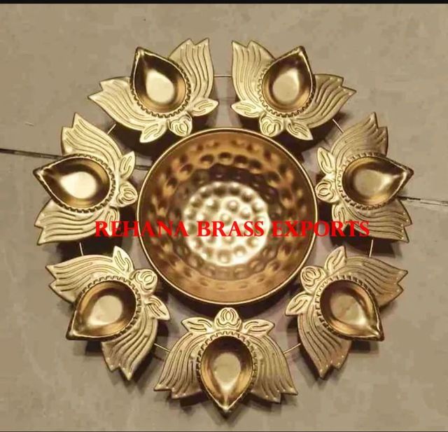 Brass Lotus Urli Shape Round Color Golden Diameter 14 INCH Depth 2 To 3 inch Design Lotus Shape Material Mild Steel Finish Antique - Image 3