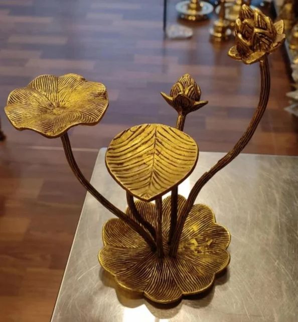 Golden Brass 12 Inch Lotus Flower Plant, For Decoration Size 12 Inch Design Plant Material Brass Height 12 Inch Shape Lotus - Image 2