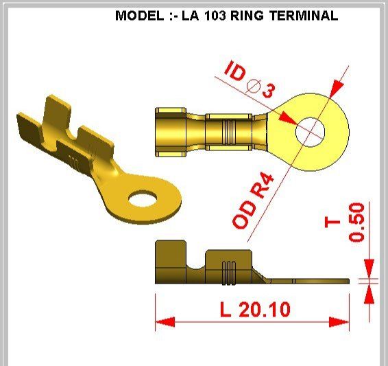 LA 103 Ring Terminal Brand TIEA Material Brass Thickness 0.50mm Packaging Type Spool Part Number Tla103-tx-xx-lf Usage/Application - Image 2