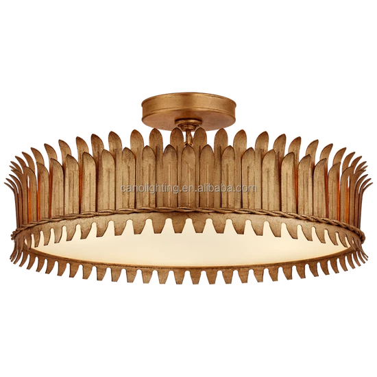 Large Round Hanging Lamp Low Ceilings Modern Glass Brass Chandelier Pendant Light - Image 1