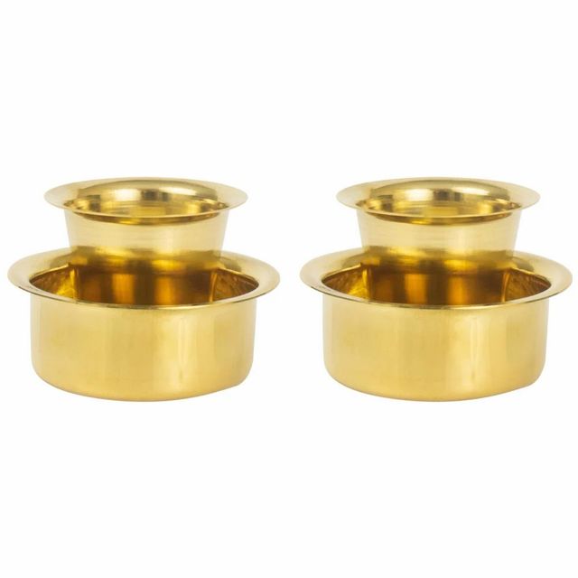 Golden Brass Coffee Dabara Set Size Medium Color Golden Finish Golden Pattern Plain Material Brass Thickness 1 MM Capacity 150 - Image 1