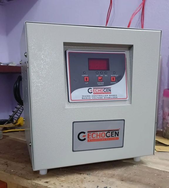 ECHOGEN 3kva Single Phase Servo Stabilizer Brand Echogen Capacity 3 KVA Technology Servo Power Rating 3kva Phase Single - Image 1