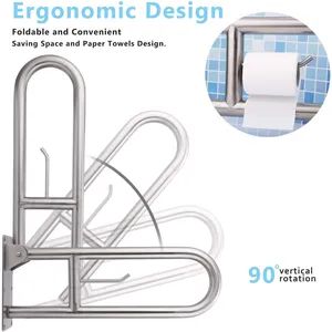 Safety Rails Grab Bar Toilet Handrails Hand Grips Handle Sample Free OEM Welcome Length 750mm Color Silver Folded Folded - Image 6