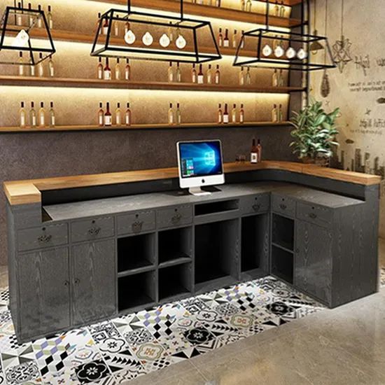 Customized Commercial Wooden Counter Restaurant Bar Table Reception Counter with Chair - Image 3