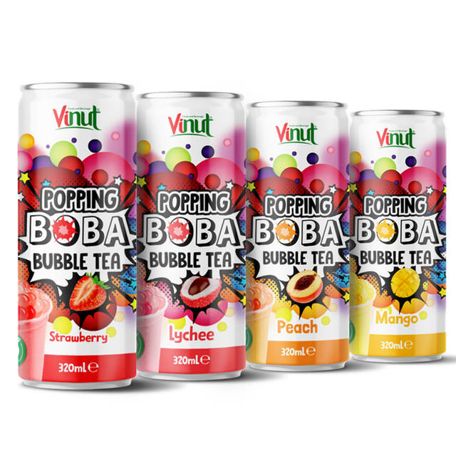 Wholesale Price Popping Boba Bubble Tea Mango, Lychee, Peach, Strawberry Juice Drink 330ml VINUT | Private Label Free Sample OEM - Image 1