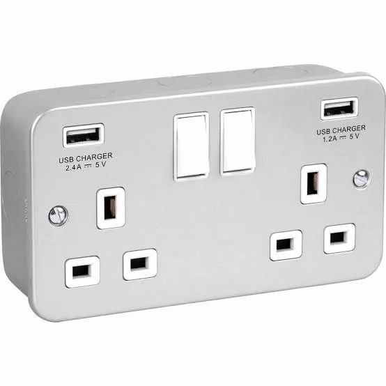 Metal USB Charger Clad Plugs Socket Material Metal No of Switch 2 Warranty 6 Month Pin Type 3 Pin Socket Socket With Shutter - Image 1