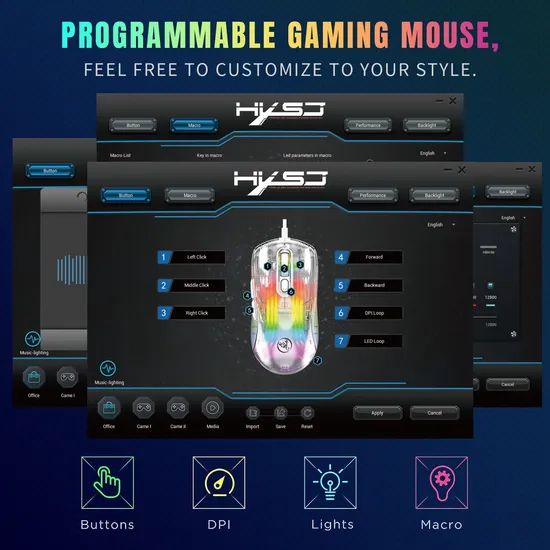 Computer Parts 7key Transparent Wired RGB Colorful Light Mice Programmable Gaming Mouse for Windows System - Image 4