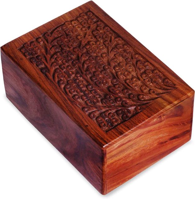 Wooden Carved Urn Box for Human Ashes|Cremation Funeral Urns Box, Pet Memorial Urns, Decorative Urn, Cat Infant Adult Urn, Keepsake Burial Ash Box - Image 4