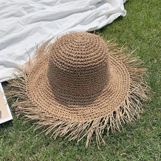Handcrafted Large Brim Foldable Beach Sun Protection Straw Hat - Image 5