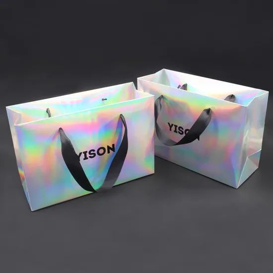 Custom Shopping Holographic Paper Bags Packaging for Gift - Image 4