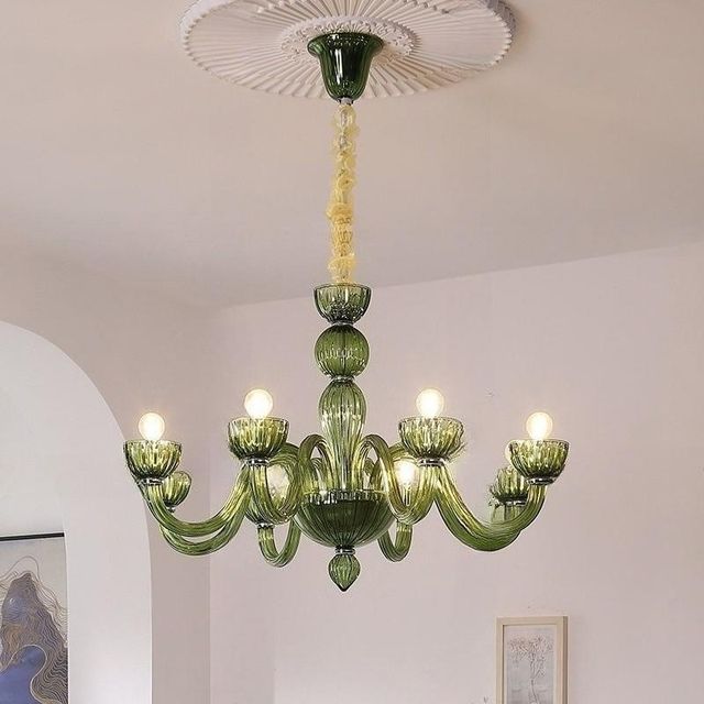 Retro Green Murano Glass Chandelier 8-Light 31.5in for Living Dining Room - Image 3