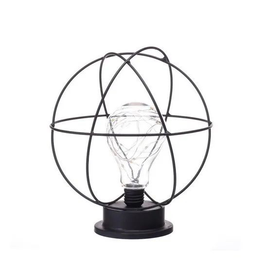 Metal Candleholder with LED String Lights and Bulb - Image 1