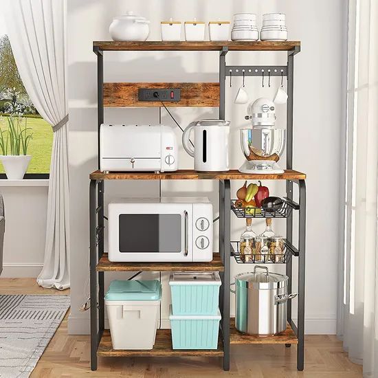 Kitchen Storage Shelf Kitchen Bakers Rack Coffee Bar Table Microwave Stand Kitchen Table - Image 3