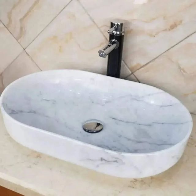 White Marble Table Top Wash Basin Shape Round Color White Material Marble Size 30 Inch (Dia) Finishing Polished Design Type - Image 2