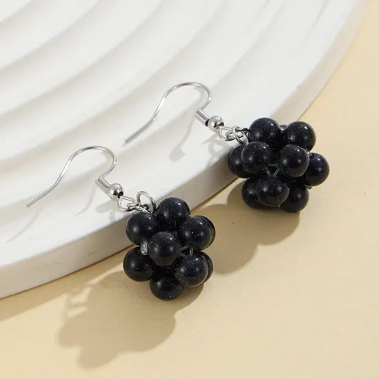 Semi Precious Natural Crystal Grape Earrings Origin Cn Color Black Shape Plants Style Fashion Trademark ETS Specification 20mm - Image 4