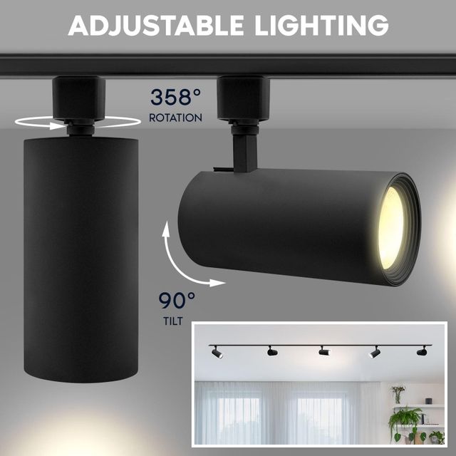 Luxrite 3" LED Track Light, 5CCT, 30W 2300LM 358° + 90° Tilt Dimmable Black 12PK - Image 3