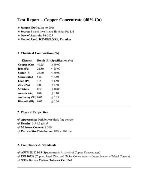 Copper concentrate Grade A Max. Moisture (%) 8.5% Place of Origin Zambia or - Image 2