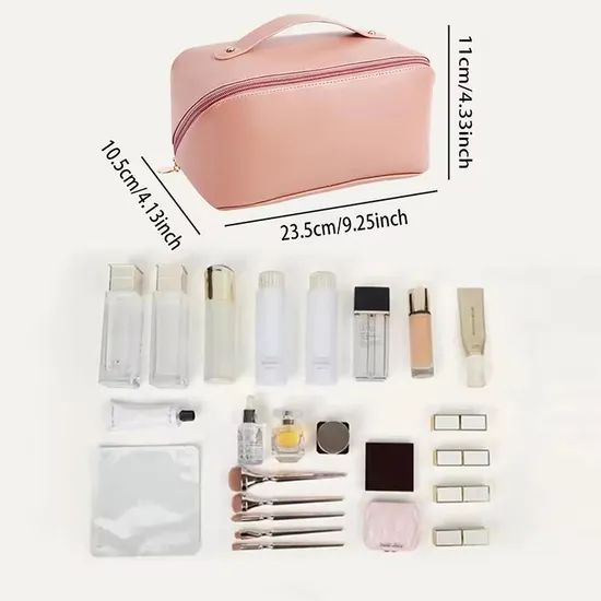 Custom Large Capacity Travel Storage PU Makeup Wash Cosmetics Bag - Image 6